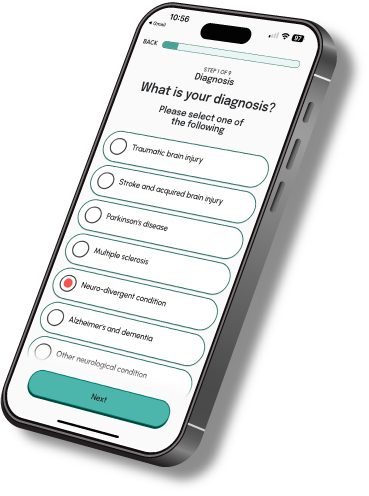 Me+OT app screen — Diagnosis steps